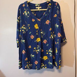 Royal blue floral print 3/4 sleeve blouse - Size 18